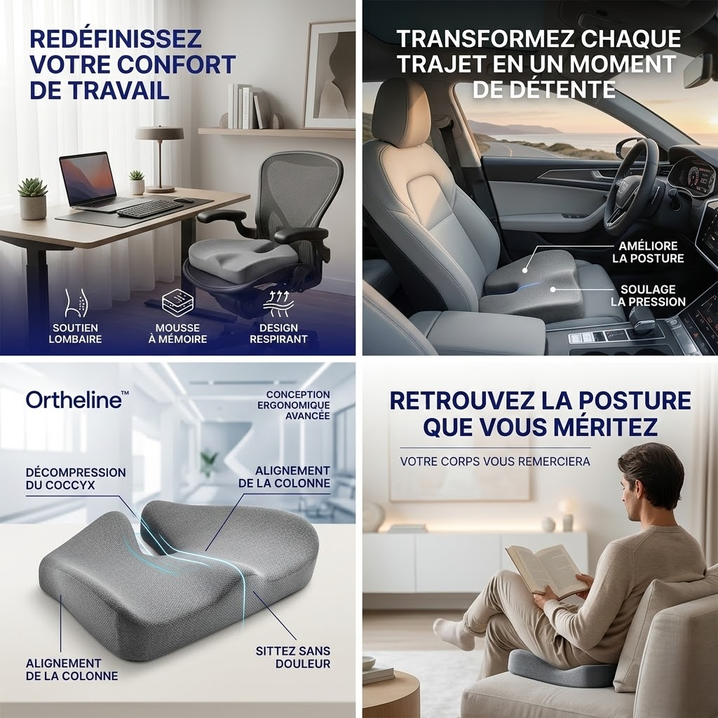 ORTHELINE™ – Coussin Orthopédique pour Coccyx et Dos
